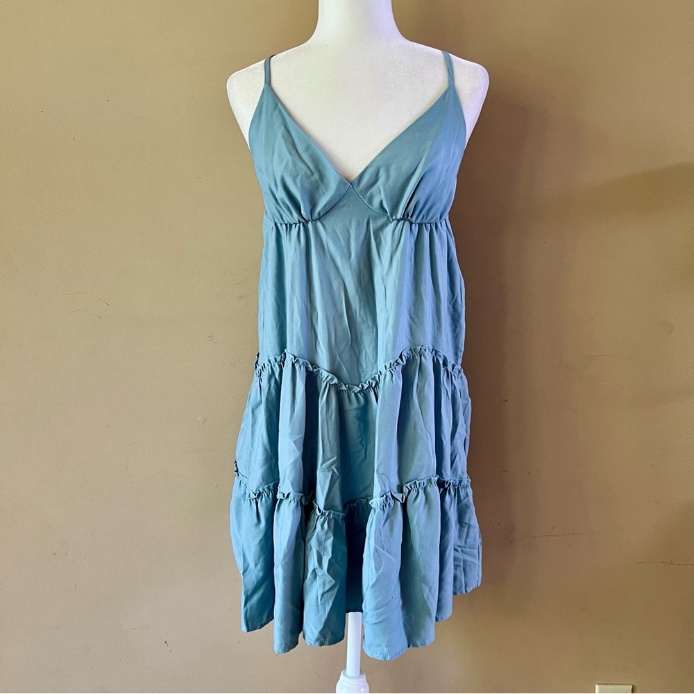 SHEIN Medium 6 Blue Spaghetti Strap Ruffle Summer Dress